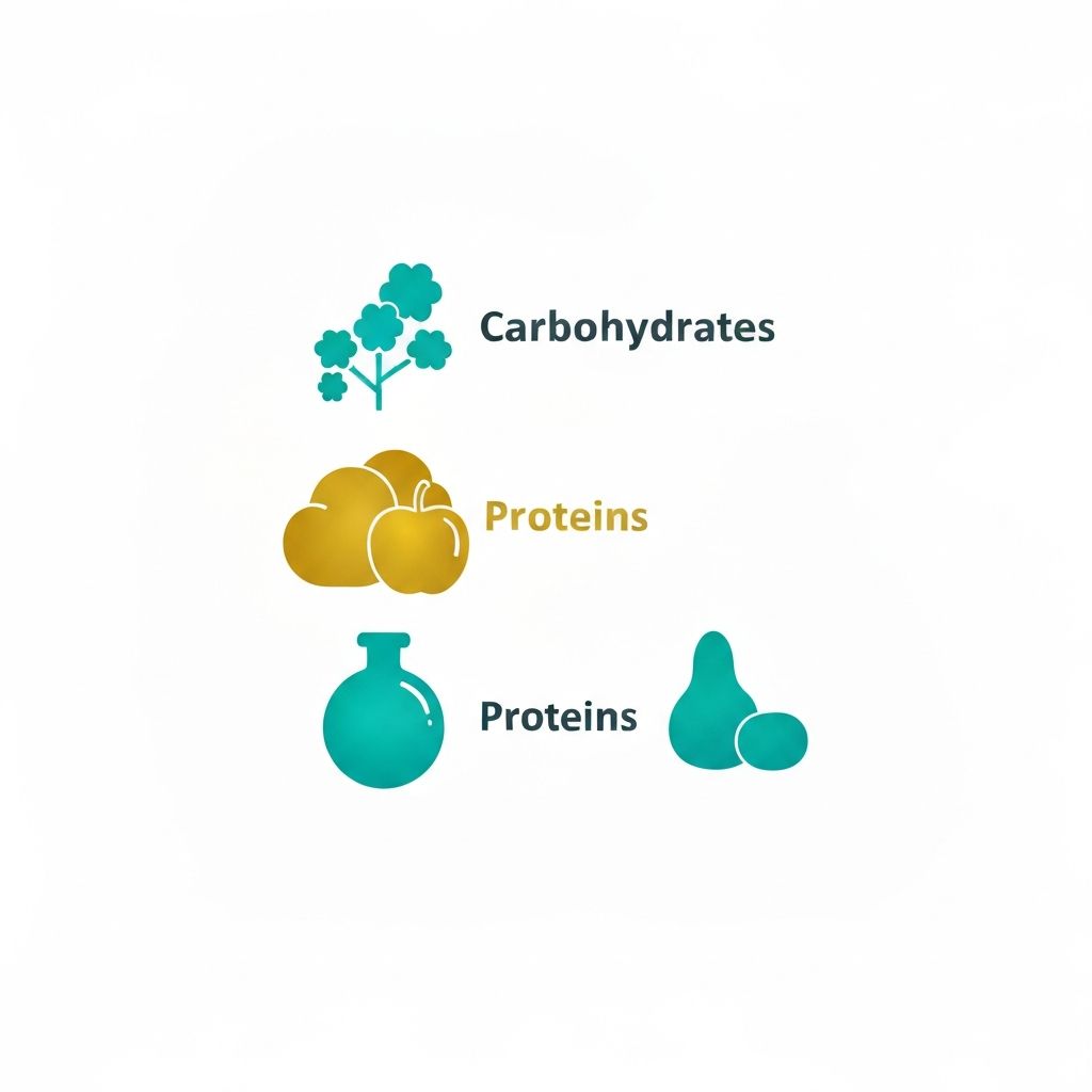 Food groups illustration representing carbohydrates, proteins, and fats